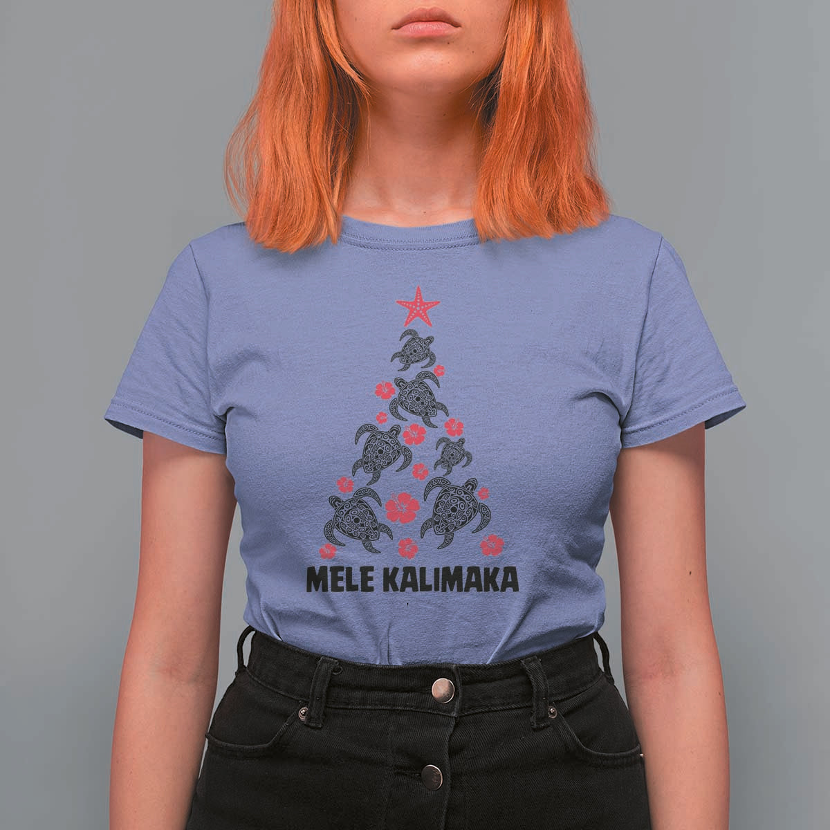 Christmas In Hawaii T Shirt For Women Mele Kalikimaka Kakau Tattoo Turtle Christmas Tree - Wonder Print Shop