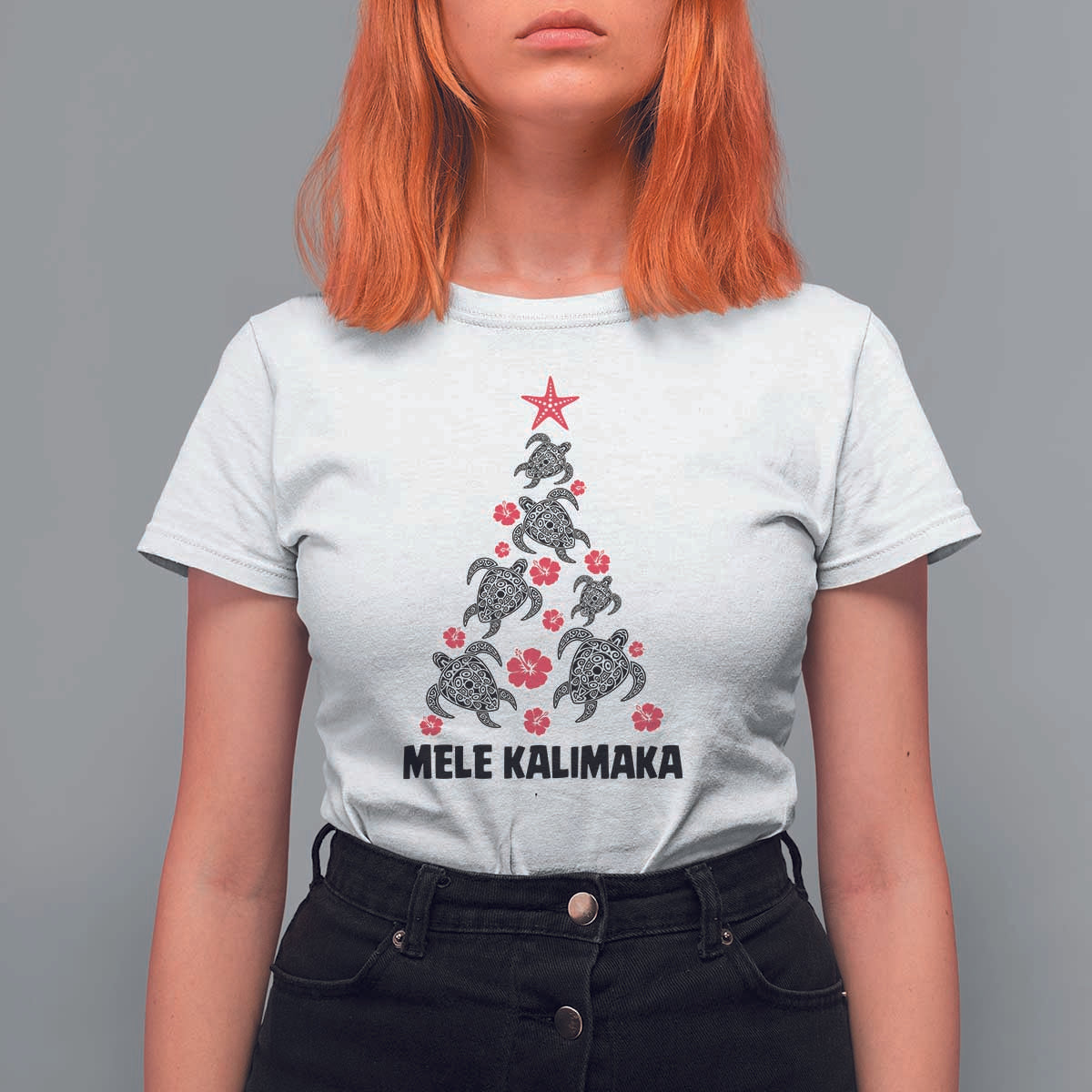 Christmas In Hawaii T Shirt For Women Mele Kalikimaka Kakau Tattoo Turtle Christmas Tree - Wonder Print Shop