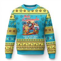 Xmas In Hawaii Ugly Christmas Sweater Mele Kalikimaka From The Land Where Palm Trees Sway Surfing Santa - Wonder Print Shop