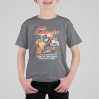 Christmas In Hawaii T Shirt For Kid Mele Kalikimaka From The Land Where Palm Trees Sway Surfing Santa - Wonder Print Shop