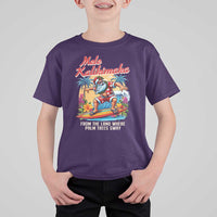 Christmas In Hawaii T Shirt For Kid Mele Kalikimaka From The Land Where Palm Trees Sway Surfing Santa - Wonder Print Shop