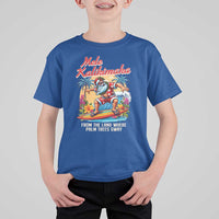 Christmas In Hawaii T Shirt For Kid Mele Kalikimaka From The Land Where Palm Trees Sway Surfing Santa - Wonder Print Shop