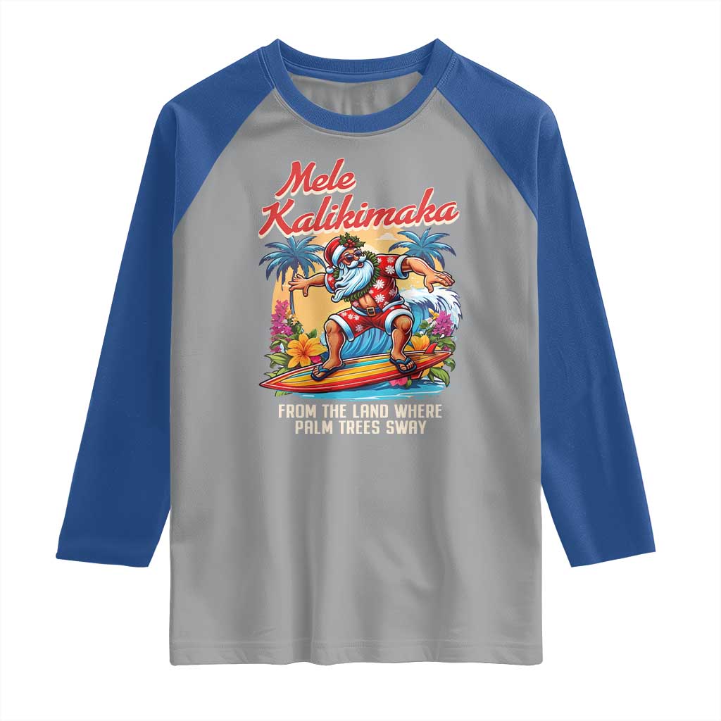 Christmas In Hawaii Raglan Shirt Mele Kalikimaka From The Land Where Palm Trees Sway Surfing Santa - Wonder Print Shop
