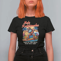 Christmas In Hawaii T Shirt For Women Mele Kalikimaka From The Land Where Palm Trees Sway Surfing Santa - Wonder Print Shop