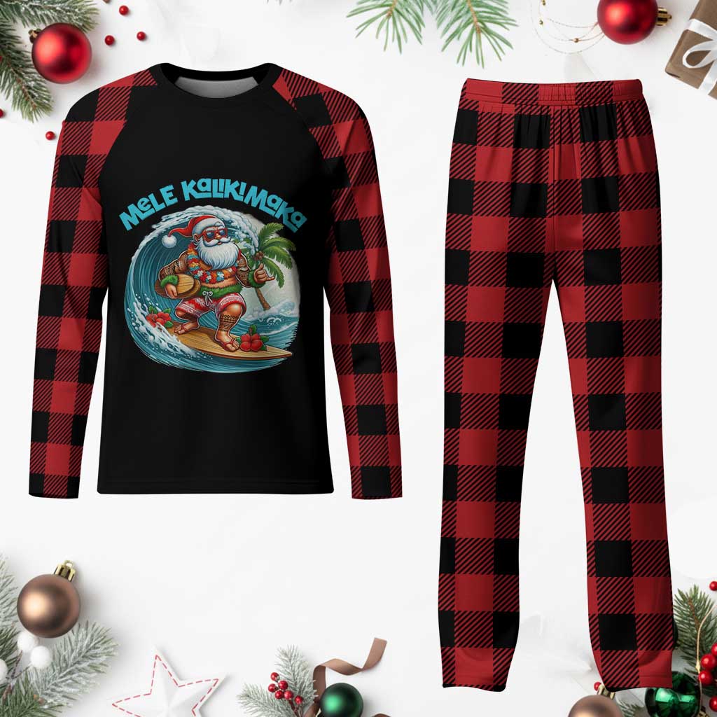 Xmas In Hawaii Plaid Pajama Set Mele Kalikimaka Santa Surfing Hibiscus - Wonder Print Shop