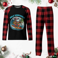 Xmas In Hawaii Plaid Pajama Set Mele Kalikimaka Santa Surfing Hibiscus - Wonder Print Shop
