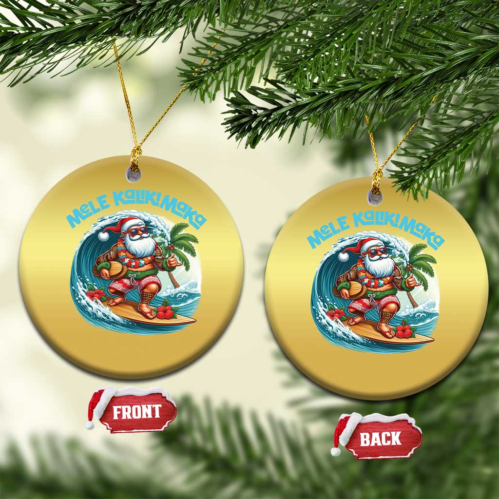 Xmas In Hawaii Christmas Ornament Mele Kalikimaka Santa Surfing Hibiscus - Wonder Print Shop