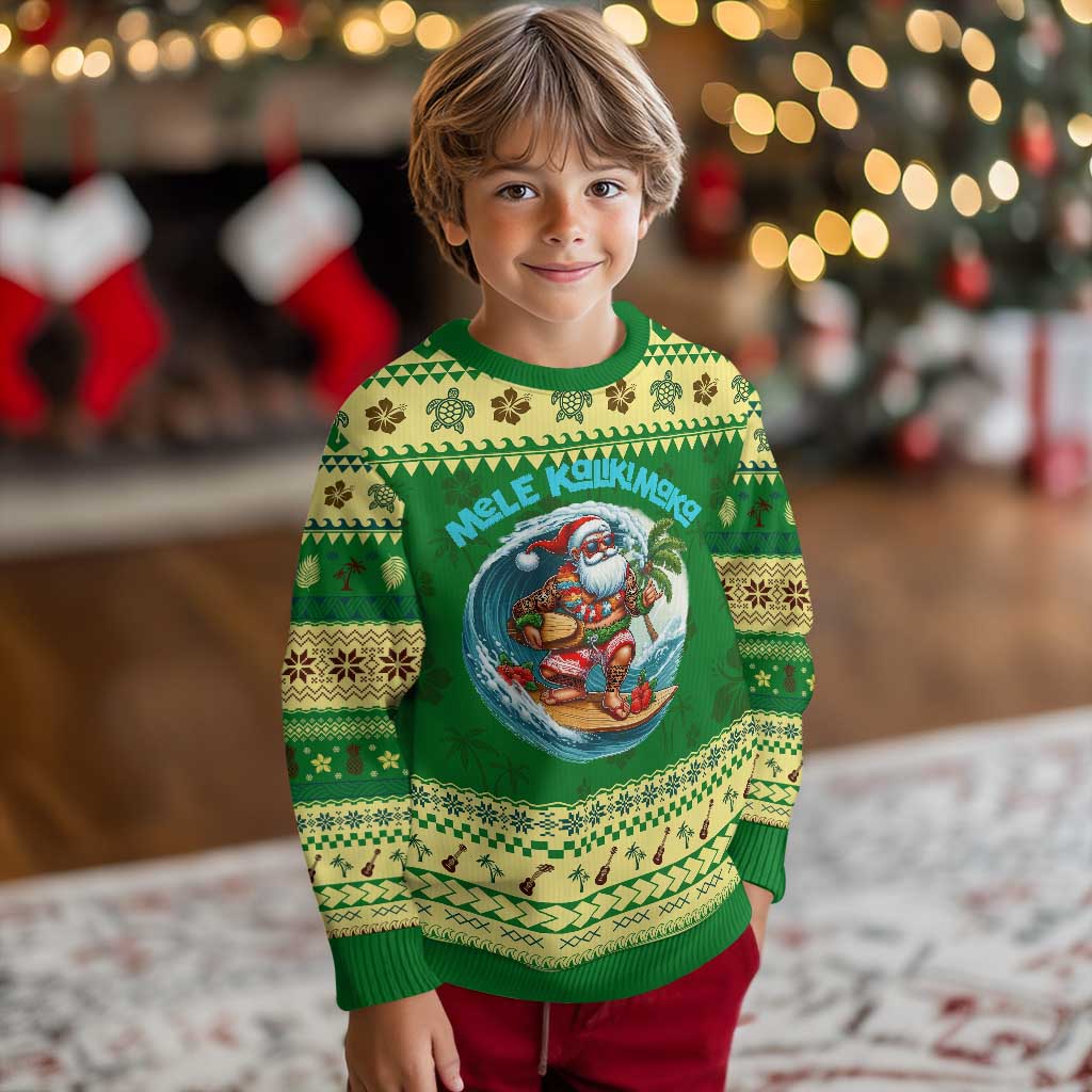 Xmas In Hawaii Ugly Christmas Sweater Mele Kalikimaka Santa Surfing Hibiscus - Wonder Print Shop
