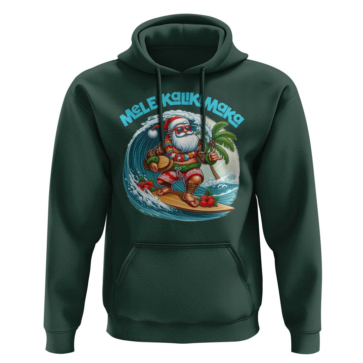 Christmas In Hawaii Hoodie Mele Kalikimaka Santa Surfing Hibiscus