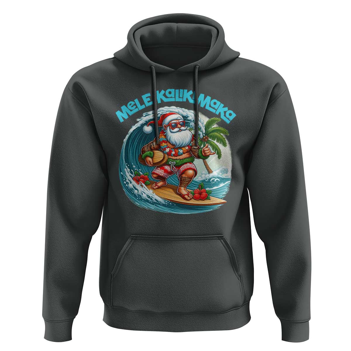 Christmas In Hawaii Hoodie Mele Kalikimaka Santa Surfing Hibiscus