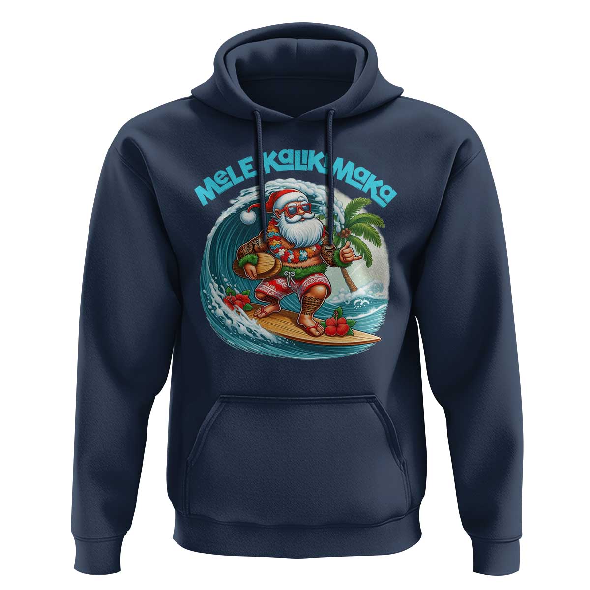 Christmas In Hawaii Hoodie Mele Kalikimaka Santa Surfing Hibiscus