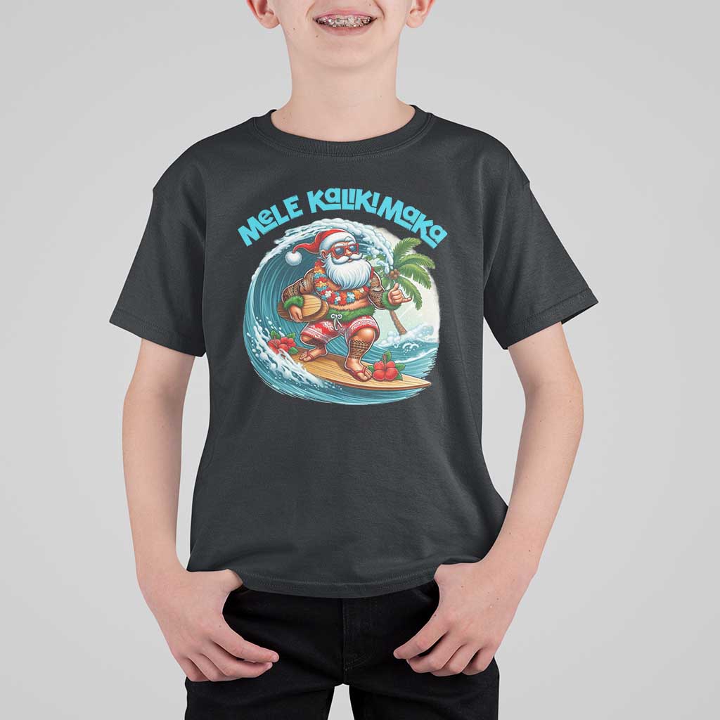 Christmas In Hawaii T Shirt For Kid Mele Kalikimaka Santa Surfing Hibiscus - Wonder Print Shop