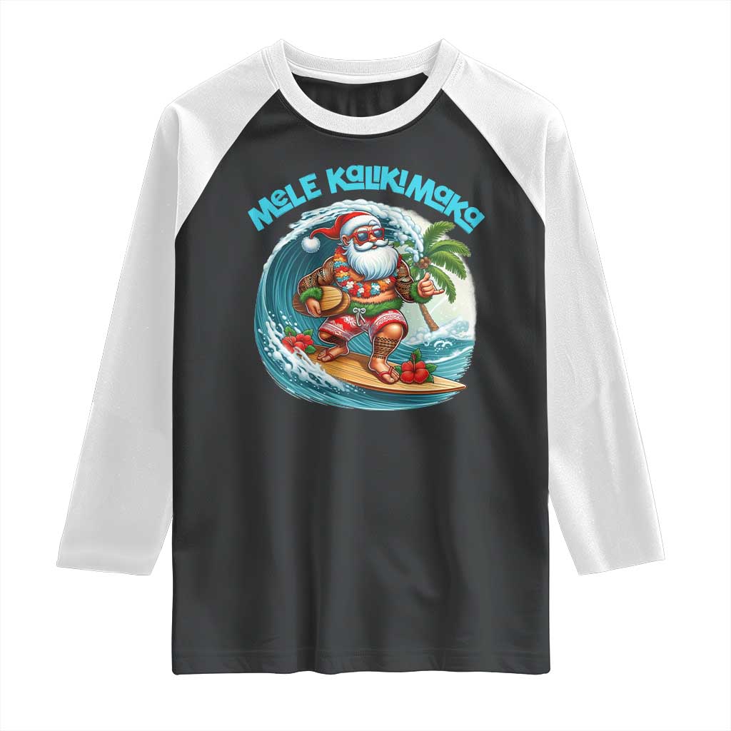 Christmas In Hawaii Raglan Shirt Mele Kalikimaka Santa Surfing Hibiscus - Wonder Print Shop