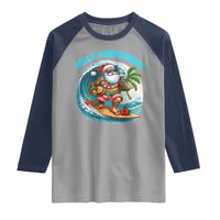 Christmas In Hawaii Raglan Shirt Mele Kalikimaka Santa Surfing Hibiscus - Wonder Print Shop