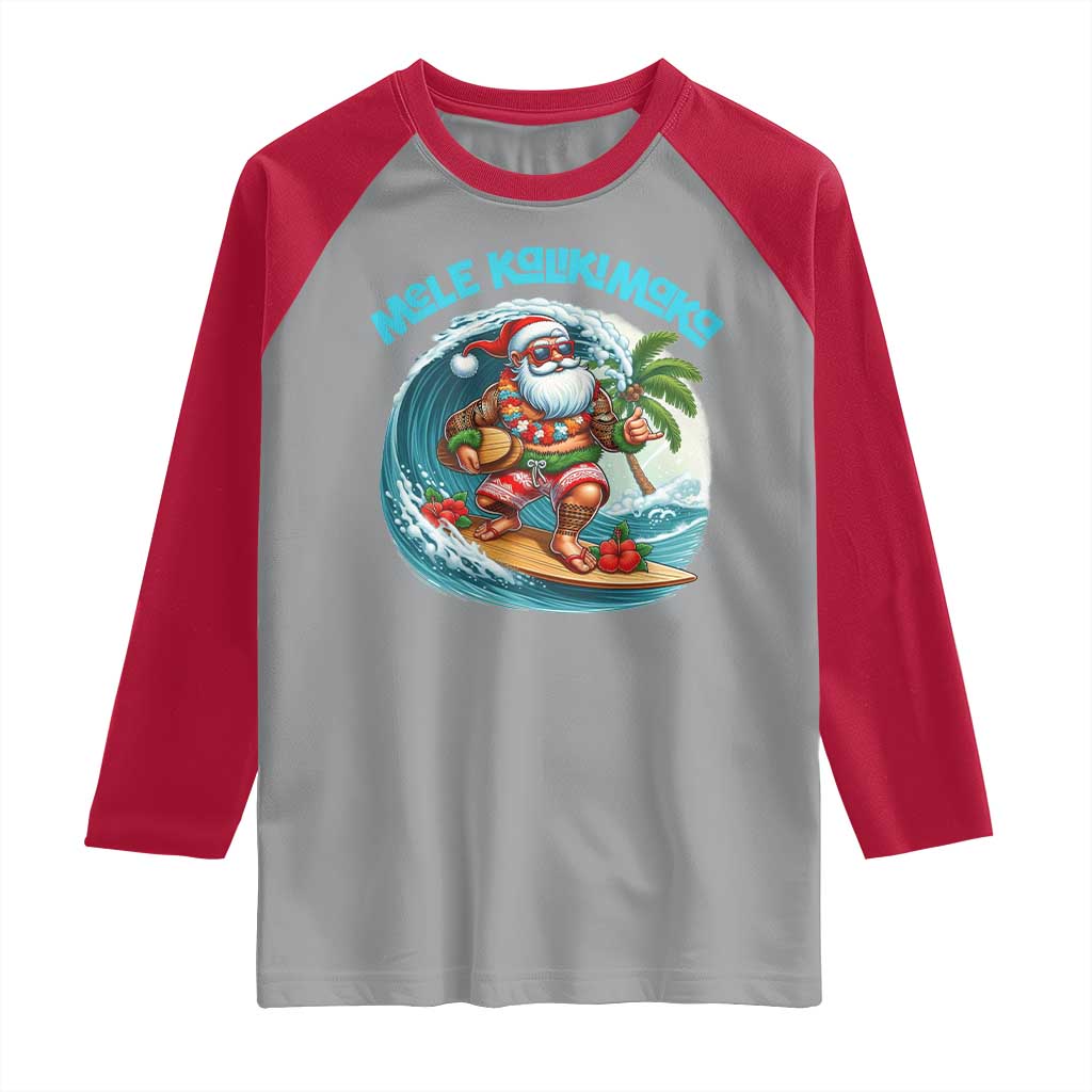 Christmas In Hawaii Raglan Shirt Mele Kalikimaka Santa Surfing Hibiscus - Wonder Print Shop