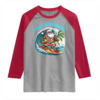 Christmas In Hawaii Raglan Shirt Mele Kalikimaka Santa Surfing Hibiscus - Wonder Print Shop