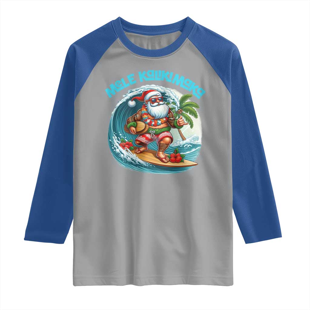 Christmas In Hawaii Raglan Shirt Mele Kalikimaka Santa Surfing Hibiscus - Wonder Print Shop