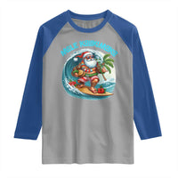 Christmas In Hawaii Raglan Shirt Mele Kalikimaka Santa Surfing Hibiscus - Wonder Print Shop