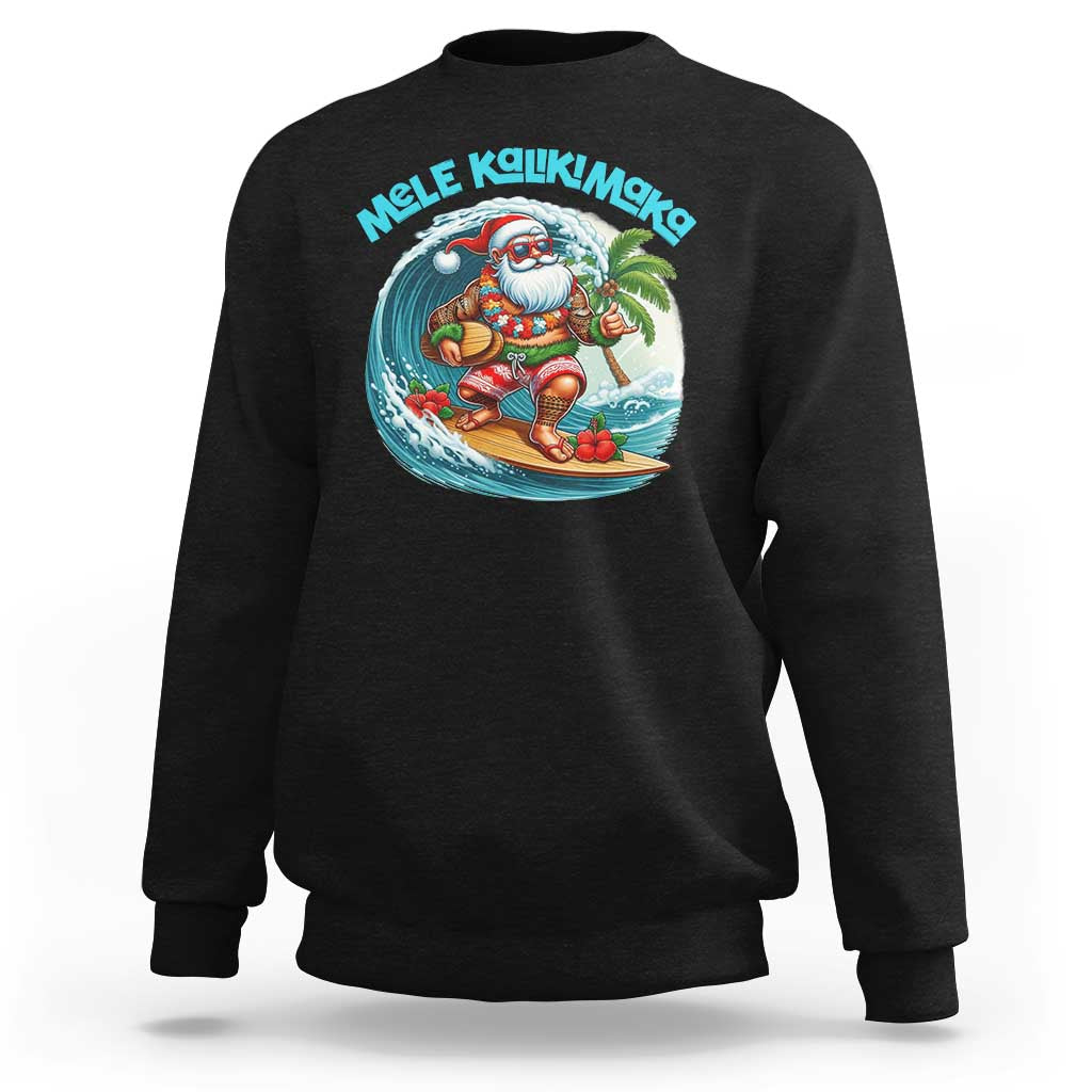 Christmas In Hawaii Sweatshirt Mele Kalikimaka Santa Surfing Hibiscus - Wonder Print Shop