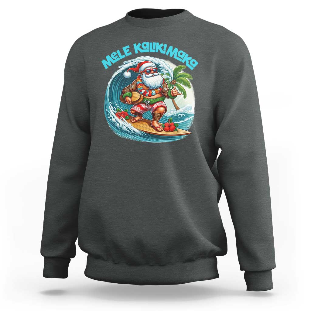 Christmas In Hawaii Sweatshirt Mele Kalikimaka Santa Surfing Hibiscus - Wonder Print Shop