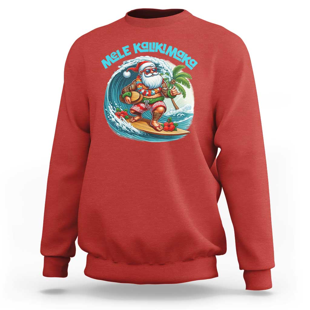 Christmas In Hawaii Sweatshirt Mele Kalikimaka Santa Surfing Hibiscus - Wonder Print Shop