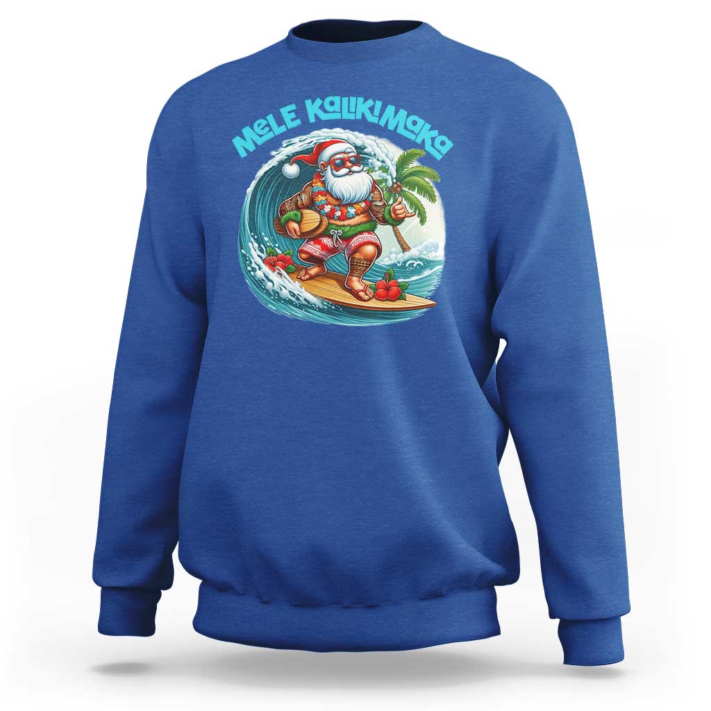 Christmas In Hawaii Sweatshirt Mele Kalikimaka Santa Surfing Hibiscus - Wonder Print Shop