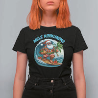 Christmas In Hawaii T Shirt For Women Mele Kalikimaka Santa Surfing Hibiscus - Wonder Print Shop