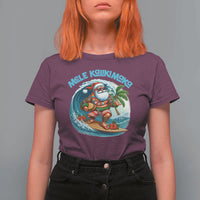 Christmas In Hawaii T Shirt For Women Mele Kalikimaka Santa Surfing Hibiscus - Wonder Print Shop