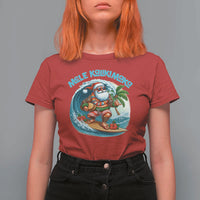 Christmas In Hawaii T Shirt For Women Mele Kalikimaka Santa Surfing Hibiscus - Wonder Print Shop