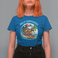 Christmas In Hawaii T Shirt For Women Mele Kalikimaka Santa Surfing Hibiscus - Wonder Print Shop