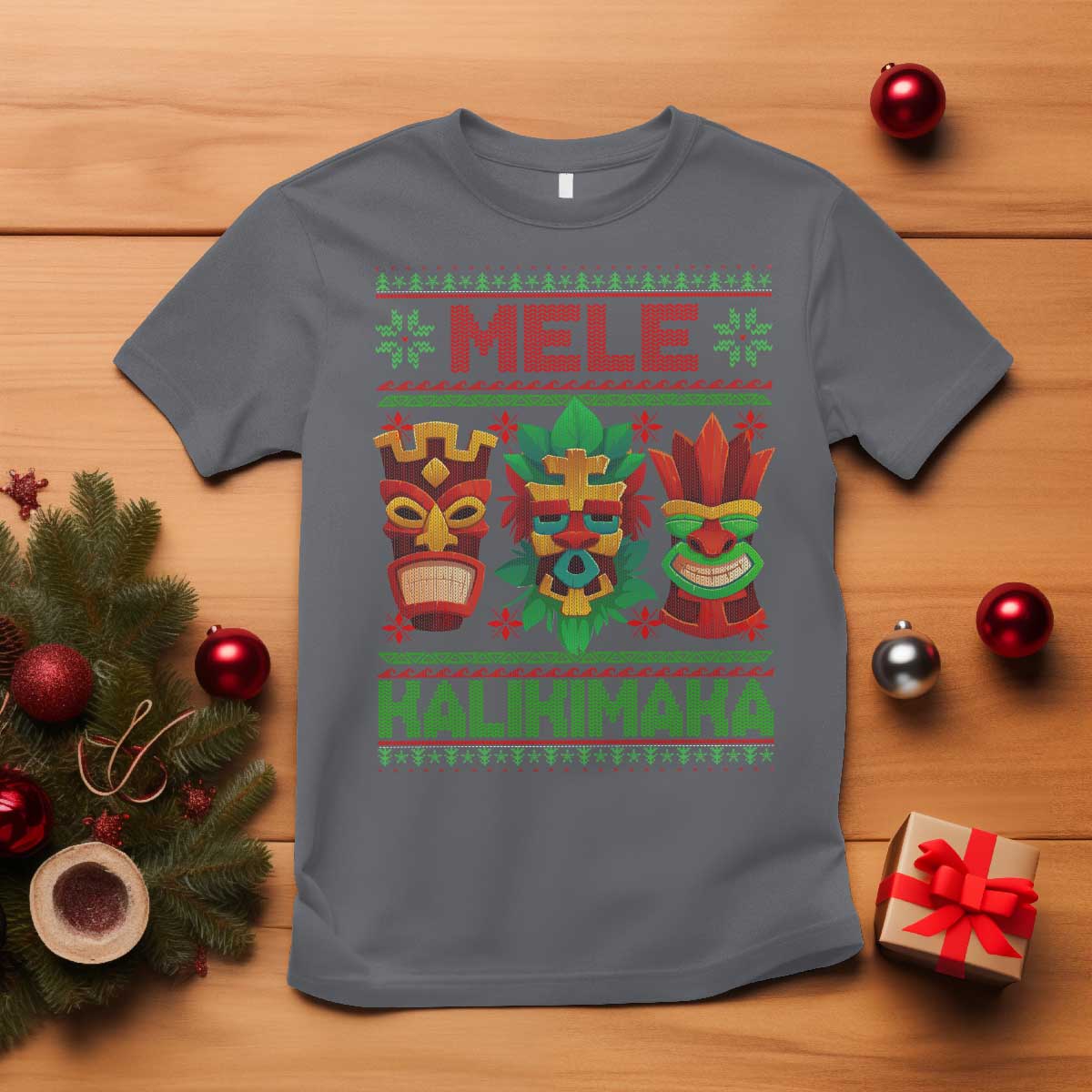 Christmas In Hawaii T Shirt Mele Kalikimaka Ugly Tikis Kakau Tattoo - Wonder Print Shop