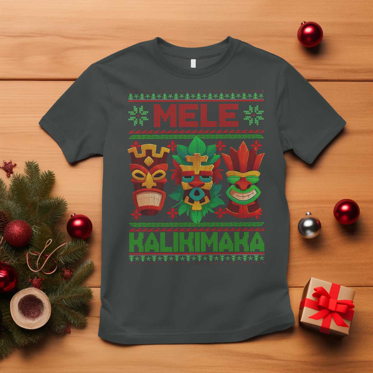 Christmas In Hawaii T Shirt Mele Kalikimaka Ugly Tikis Kakau Tattoo - Wonder Print Shop