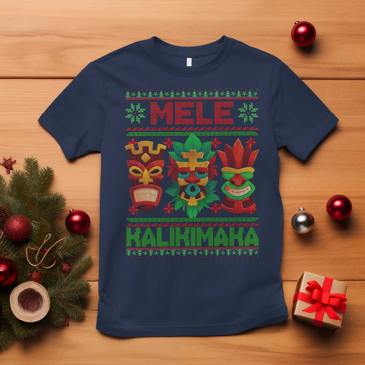 Christmas In Hawaii T Shirt Mele Kalikimaka Ugly Tikis Kakau Tattoo - Wonder Print Shop