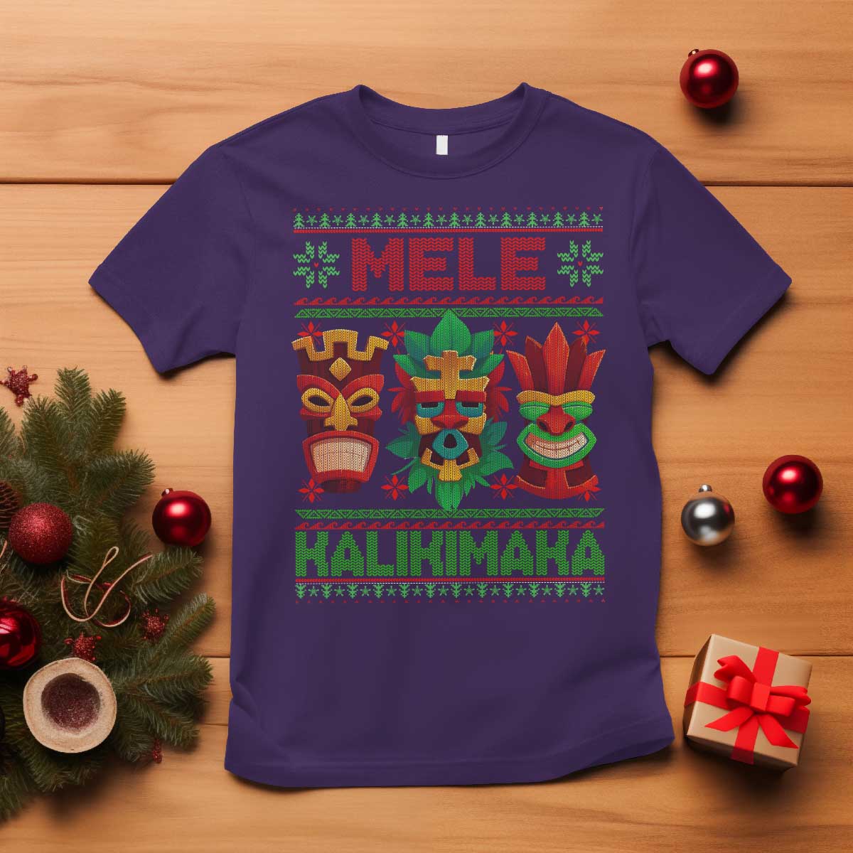 Christmas In Hawaii T Shirt Mele Kalikimaka Ugly Tikis Kakau Tattoo - Wonder Print Shop