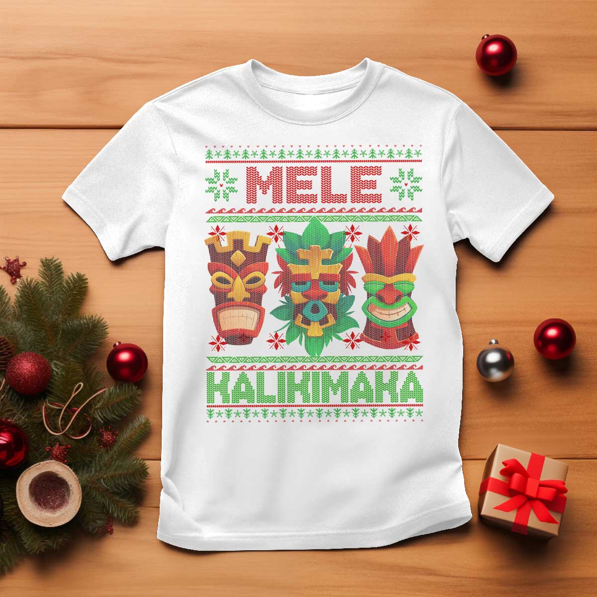 Christmas In Hawaii T Shirt Mele Kalikimaka Ugly Tikis Kakau Tattoo - Wonder Print Shop