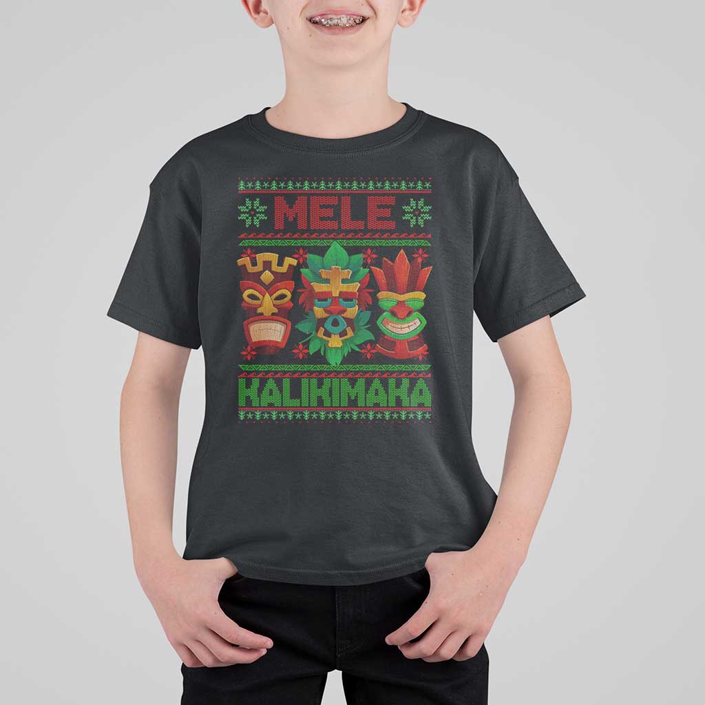 Christmas In Hawaii T Shirt For Kid Mele Kalikimaka Ugly Tikis Kakau Tattoo - Wonder Print Shop