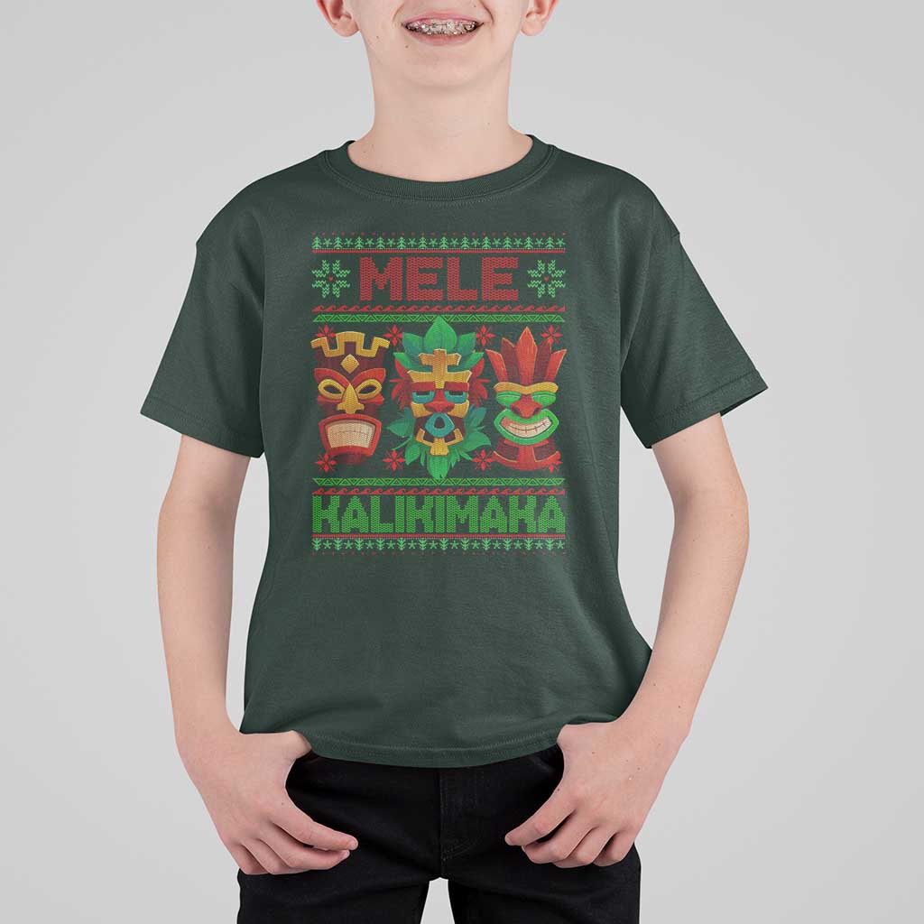 Christmas In Hawaii T Shirt For Kid Mele Kalikimaka Ugly Tikis Kakau Tattoo - Wonder Print Shop