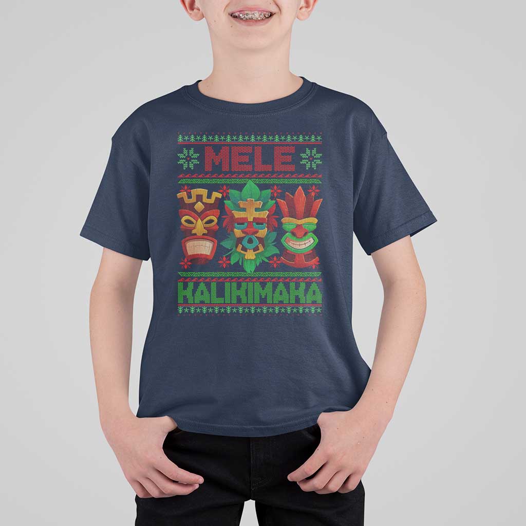 Christmas In Hawaii T Shirt For Kid Mele Kalikimaka Ugly Tikis Kakau Tattoo - Wonder Print Shop