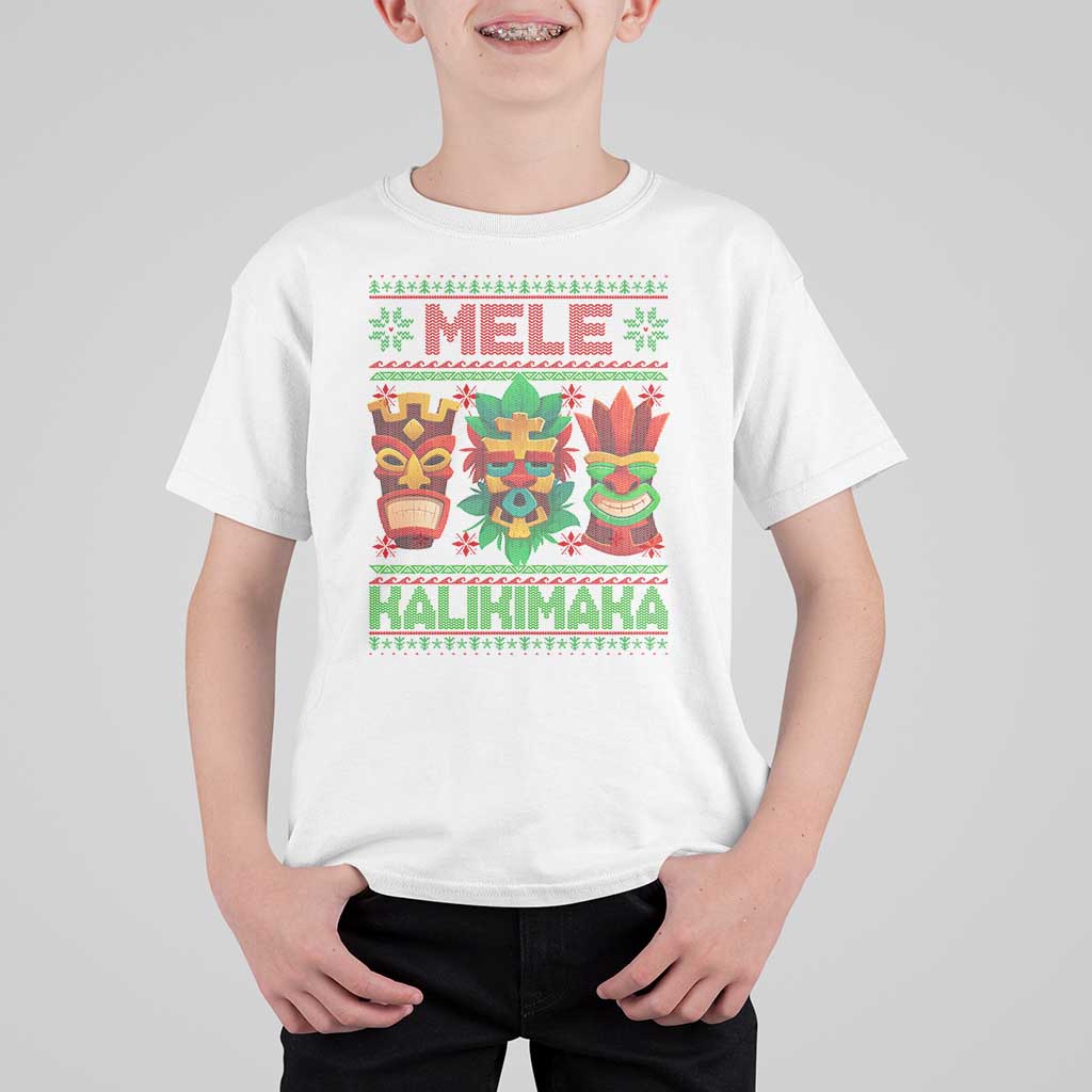 Christmas In Hawaii T Shirt For Kid Mele Kalikimaka Ugly Tikis Kakau Tattoo - Wonder Print Shop