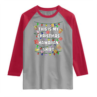Christmas In Hawaii Raglan Shirt This Is My Christmas Hawaiian Shirt Tikis Hibiscus Flower - Wonder Print Shop