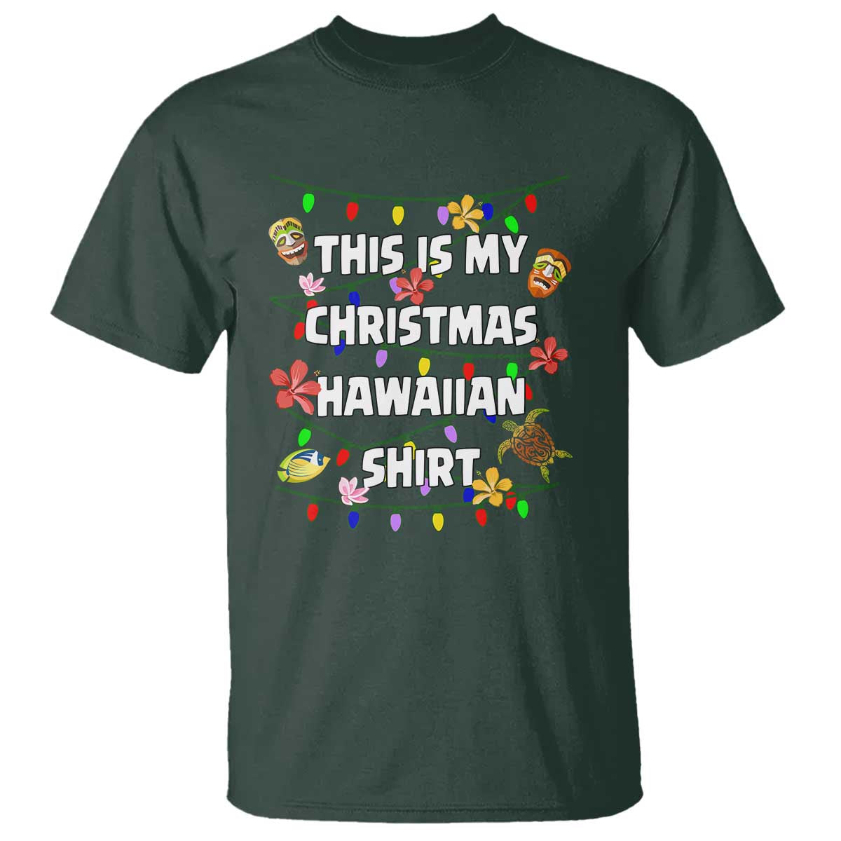 Christmas In Hawaii T Shirt This Is My Christmas Hawaiian Shirt Tikis Hibiscus Flower - Wonder Print Shop