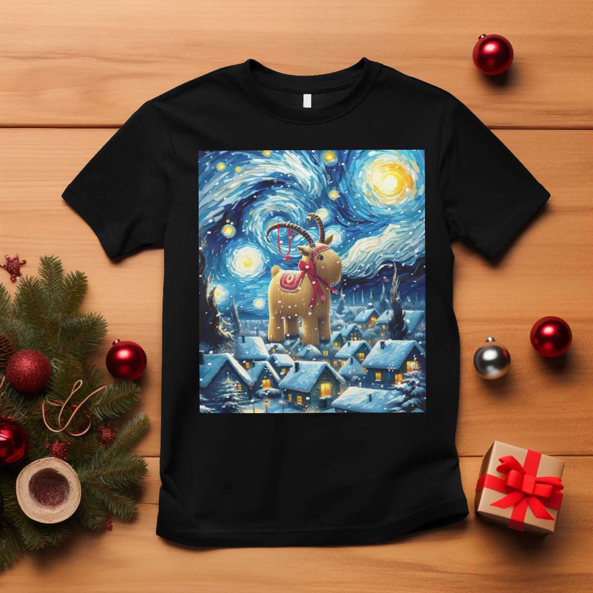 Yule Goat T Shirt Yule Starry Night Winter Solstice Christmas Vincent Van Gogh - Wonder Print Shop