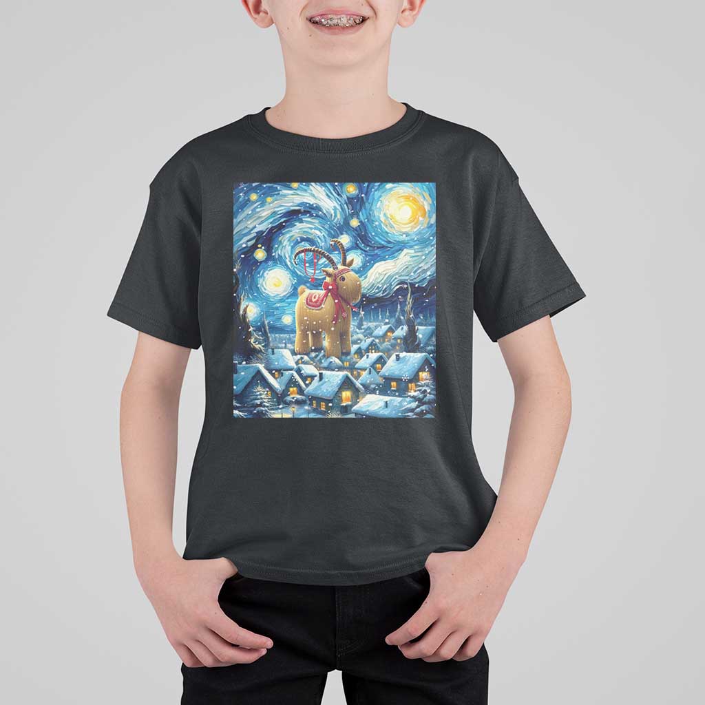 Yule Goat T Shirt For Kid Yule Starry Night Winter Solstice Christmas Vincent Van Gogh - Wonder Print Shop