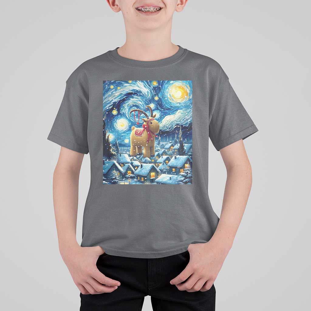 Yule Goat T Shirt For Kid Yule Starry Night Winter Solstice Christmas Vincent Van Gogh - Wonder Print Shop