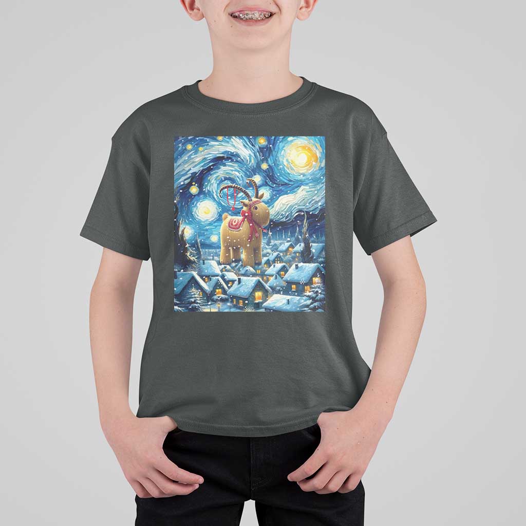Yule Goat T Shirt For Kid Yule Starry Night Winter Solstice Christmas Vincent Van Gogh - Wonder Print Shop