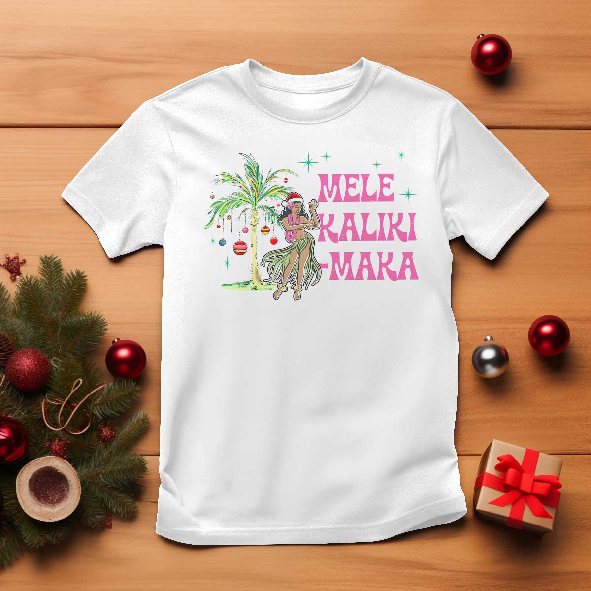 Christmas In Hawaii T Shirt Mele Kalikimaka Hula Girls Palm Tree - Wonder Print Shop