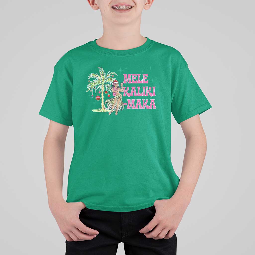 Christmas In Hawaii T Shirt For Kid Mele Kalikimaka Hula Girls Palm Tree - Wonder Print Shop
