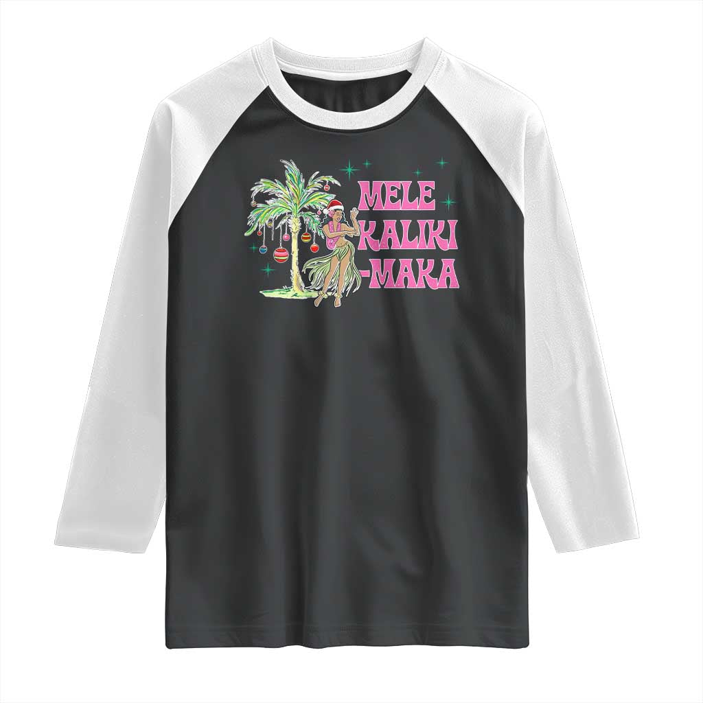 Christmas In Hawaii Raglan Shirt Mele Kalikimaka Hula Girls Palm Tree - Wonder Print Shop