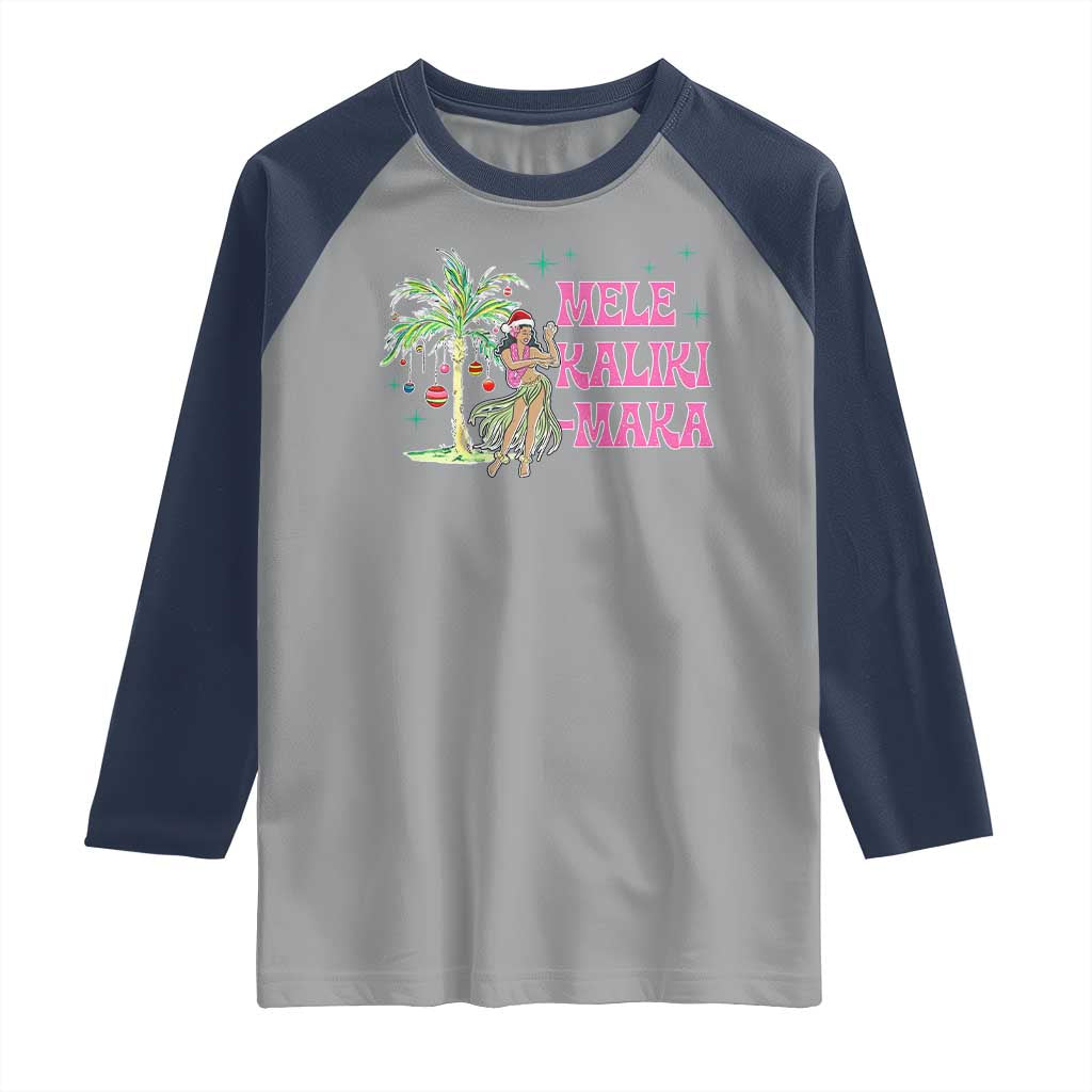 Christmas In Hawaii Raglan Shirt Mele Kalikimaka Hula Girls Palm Tree - Wonder Print Shop