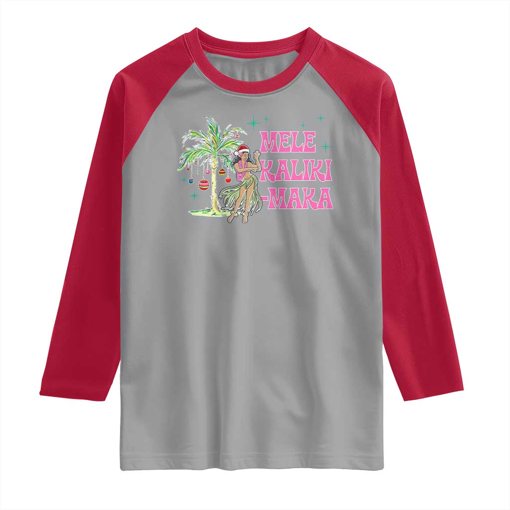 Christmas In Hawaii Raglan Shirt Mele Kalikimaka Hula Girls Palm Tree - Wonder Print Shop